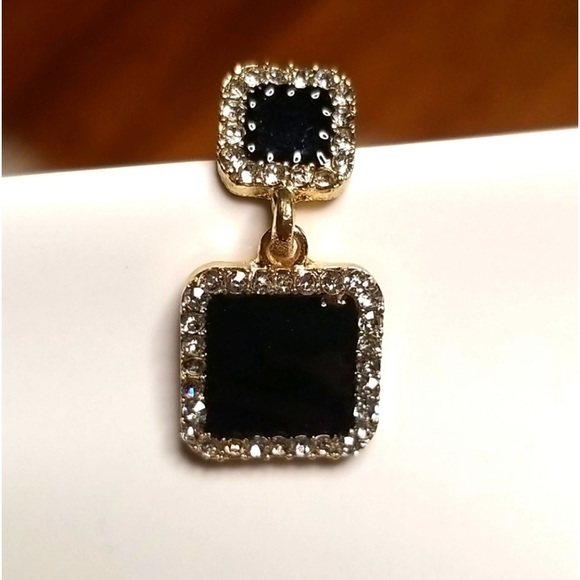 Black CZ Crystal Square Earrings - Picture 2 of 4
